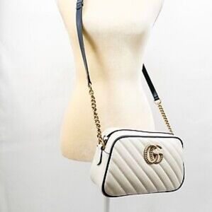 Gucci GG Marmont Mystic White/ Blue Agata Matelassé Leather Cross Body Bag